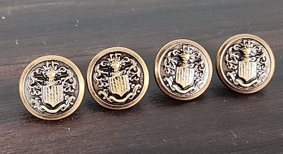 Vintage Rare Brass Coat of Arms Crown Knight Filigree Loop Eye Shank Button Qty4