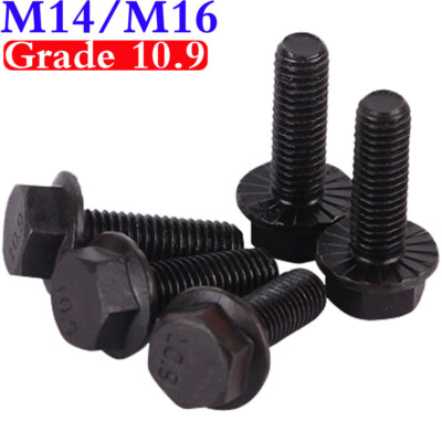 M14 M16 Black Grade 10.9 Steel Serrated Hex Flange Bolts Hexagon Cap Head Screws