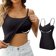 US Womens Fit Camisole with Built in Bra Adjustable Spaghetti Straps Tank Top