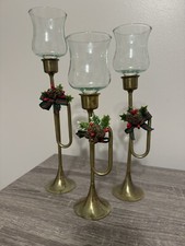 Christmas Around the World Vintage Brass Bugle Candleholders