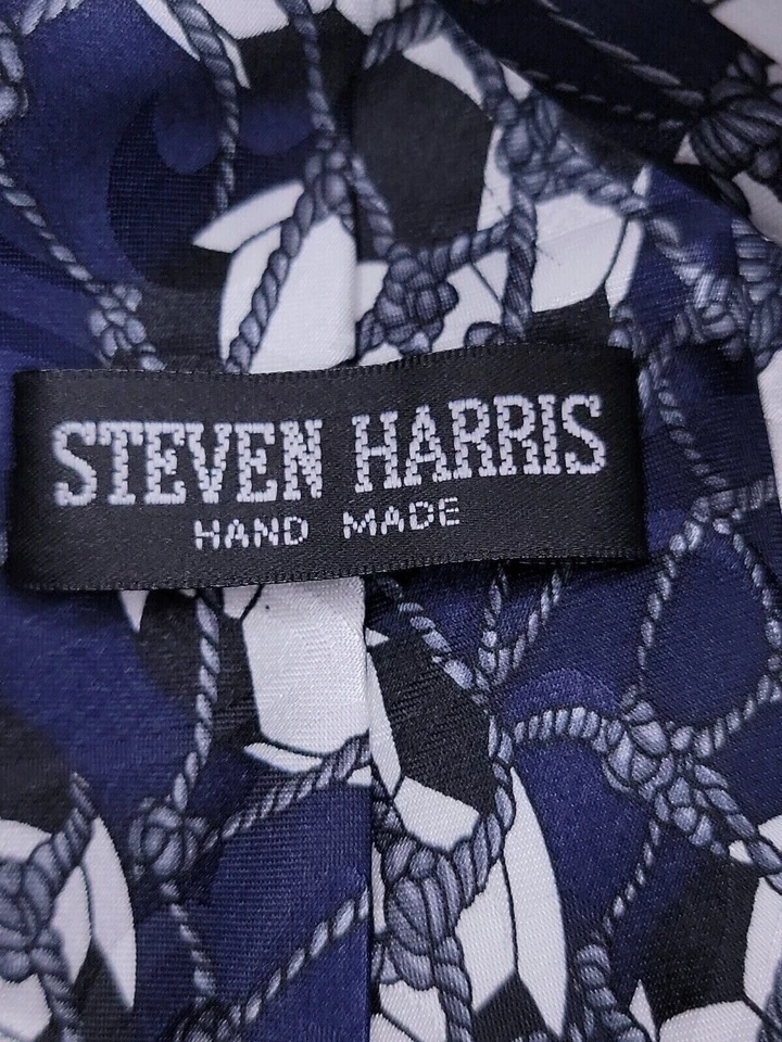 Steven Harris Mens Formal Necktie 56"Lx3.75"W Navy/White Neck Tie - Image 3 of 4