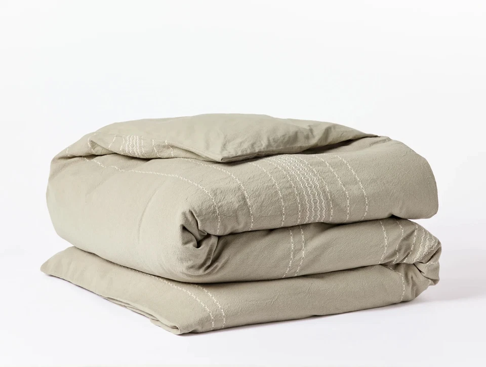 Nueva funda nórdica Coyuchi a rayas onduladas completa/queen aloe con neutros Foto 2 de 4