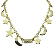 KIRKS FOLLY CHARMING MOON AND STAR MAGNETIC INTERCHANGEABLE NECKLACE GOLDTONE