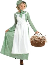 Women`s Betsy Ross Costume Colonial Prairie Pioneer Patriot Dress +  Bonnet