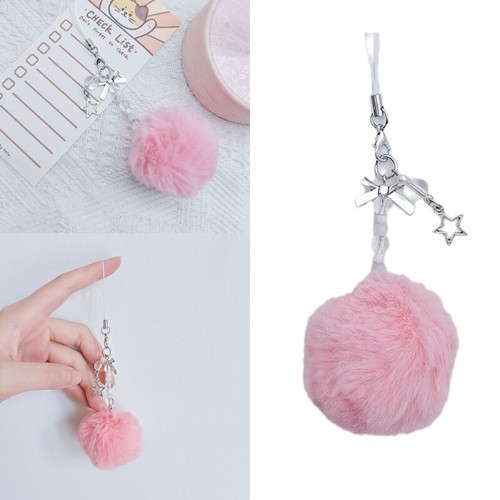 Pompoms Keychain Bag Pendant Phone Lanyard Hollow Pentagrams Phone Chain Keyring - Afbeelding 2 van 8