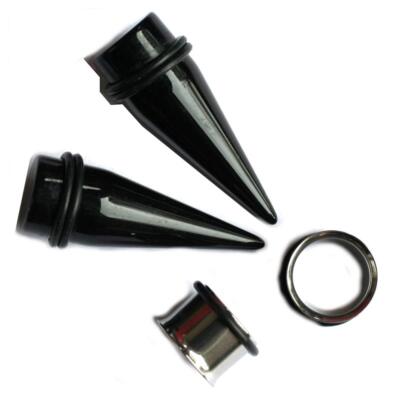 1 Pair 5/8'' 16mm Black Acrylic Tapers and 316L Steel Tunnels Stretching Kit