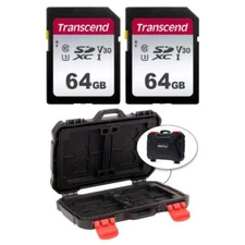 Transcend TS64GSDC300S 64GB UHS-I U3 SD Memory Cards X2 + Memory Card Hardcase