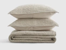 Quince NWOT European Linen Cotton Stitch Quilt Set Full Queen Natural Shams