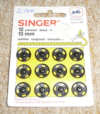SINGER 12 Druckknöpfe aus Metall schwarz 13 mm rostfrei MADE IN GERMANY NEU!!