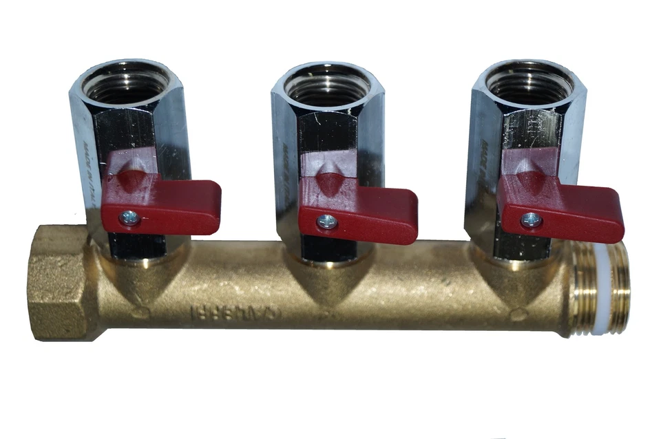 GROLL GMBH Verteilerrohr Druckluft Verteiler Wasserverteiler mit 3 Minikugelhähne