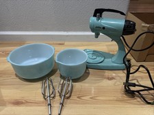 Vintage SUNBEAM Mixmaster Parts ONLY Turquoise Bowls Beaters Robin&rsquo;s Egg Blue