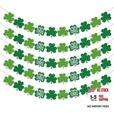 St Patricks Day Decorations - 5 Pack Shamrock Clover Garland Banner - Green-5