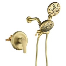 FLG 2-in-1 7-Spray Shower Faucet Set w/ Valve Handheld Brushed Gold Wall Mount
