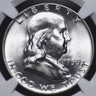 1959 D FRANKLIN HALF DOLLAR NGC MS 64 FULL BELL LINES CHROMEY SILVER LUSTER LIKE