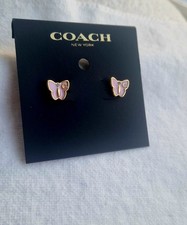 Coach Pink Enamel Little Butterfly Earring Studs New With Pouch