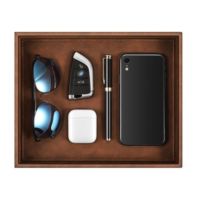 SITHON Valet Tray Desk Organizer, PU Leather Catchall Bedside Vanity Tray Nig...