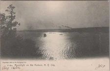 Moonlight on the Hudson River New York City New York 1906 Rotograph Postcard