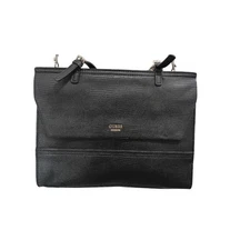 GUESS Black Textured Messenger Bag Faux Leather Classic Sophisticated Purse