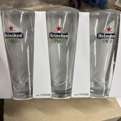 Vintage Set of 3 HEINEKEN .25L Beer Glass Etched ''Heineken'' 6.5 Inch Red Star