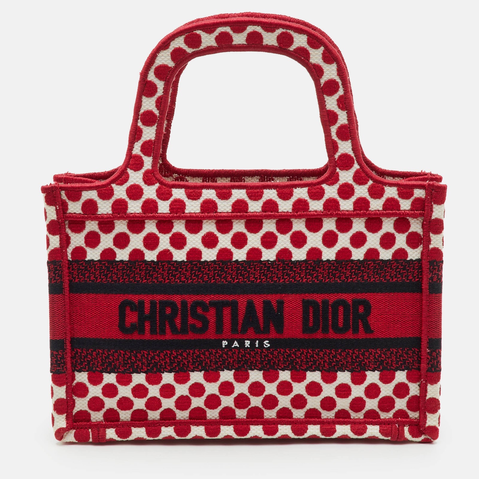 Dior Book Tote Dioramour Mini RedWhite Polka Dots Canvas Tote