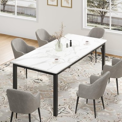 79 inch Dining Table for 6-8 People, Large Rectangular Wood Table with Metal Leg