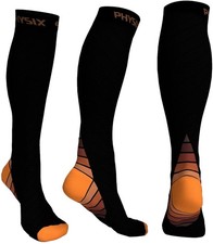 Physix Gear Compression Socks for Men  Women 20-30 mmhg L/XL, Black/Orange