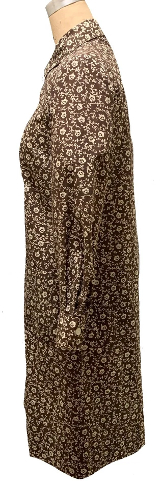 Vestido Camisa VERA Vintage Años 60/70 Marrón + Blanco Estampado Floral LS - Talla M Foto 4 de 4
