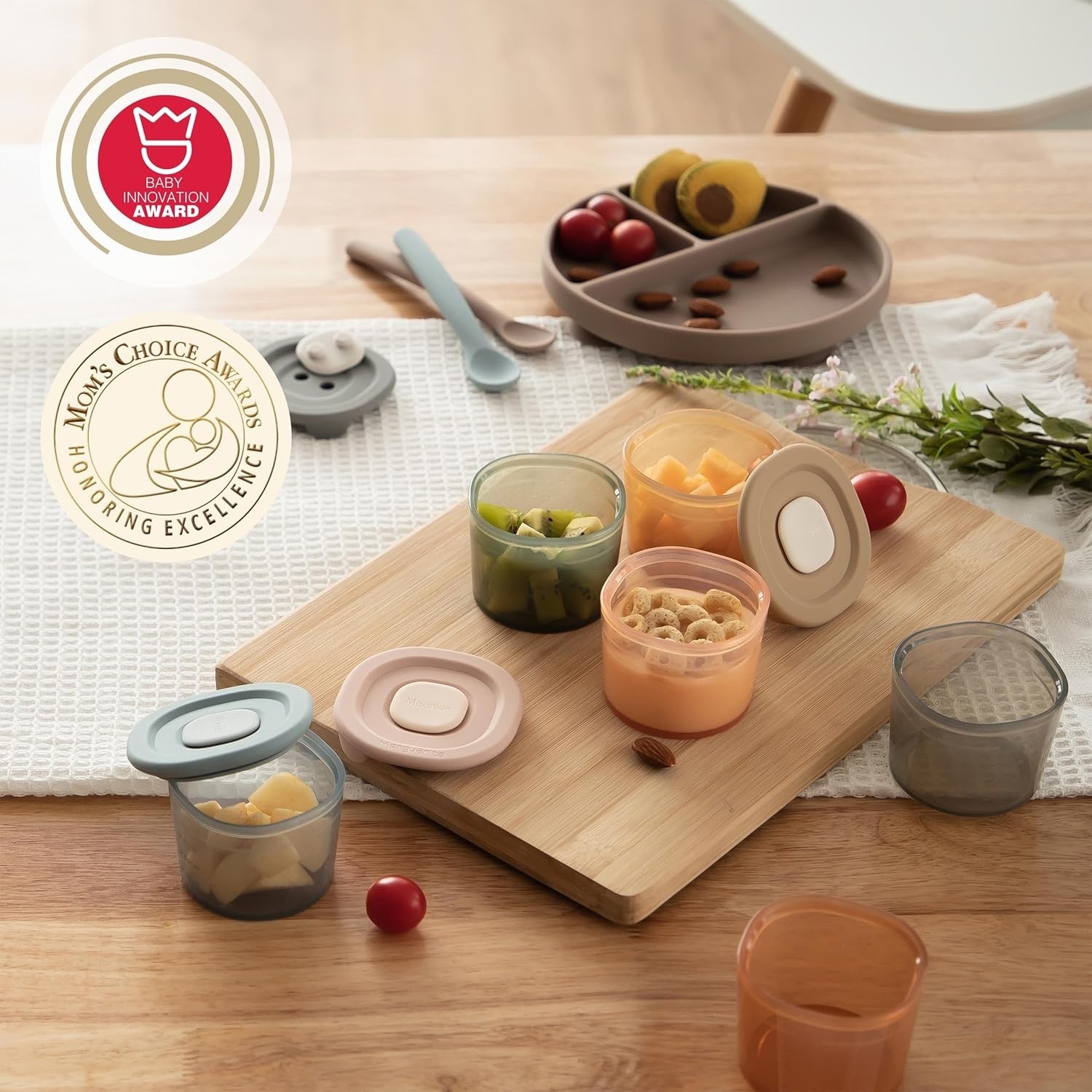 Moonkie 4oz Silicone Baby Food Storage Jars w/ Airtight Lids – Reusable & Safe