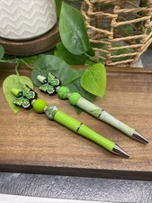 2 PC Handmade Silicone Bead Rhinestone Black Ink Pen Set Butterfly New B174