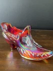 Fenton Hand Painted Carnival Glass Shoe Figurine Floral Signed J Owens