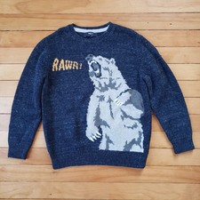 Boys Navy Blue Gap Kids Sweater Pullover Intarsia Knit Bear "Rawr" Size S