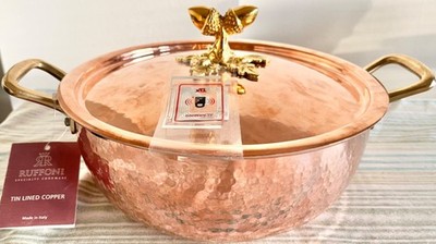 NWT RUFFONI HISTORIA HammeredCopper-CladTin-Lined 4Qt ChefBraiser+DoubleAcornLid