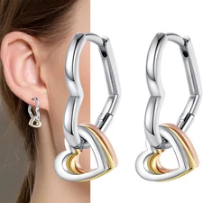 PANDACH 925 Sterling Silver Minimalist Heart Hoop Earrings For Women Jewelry New