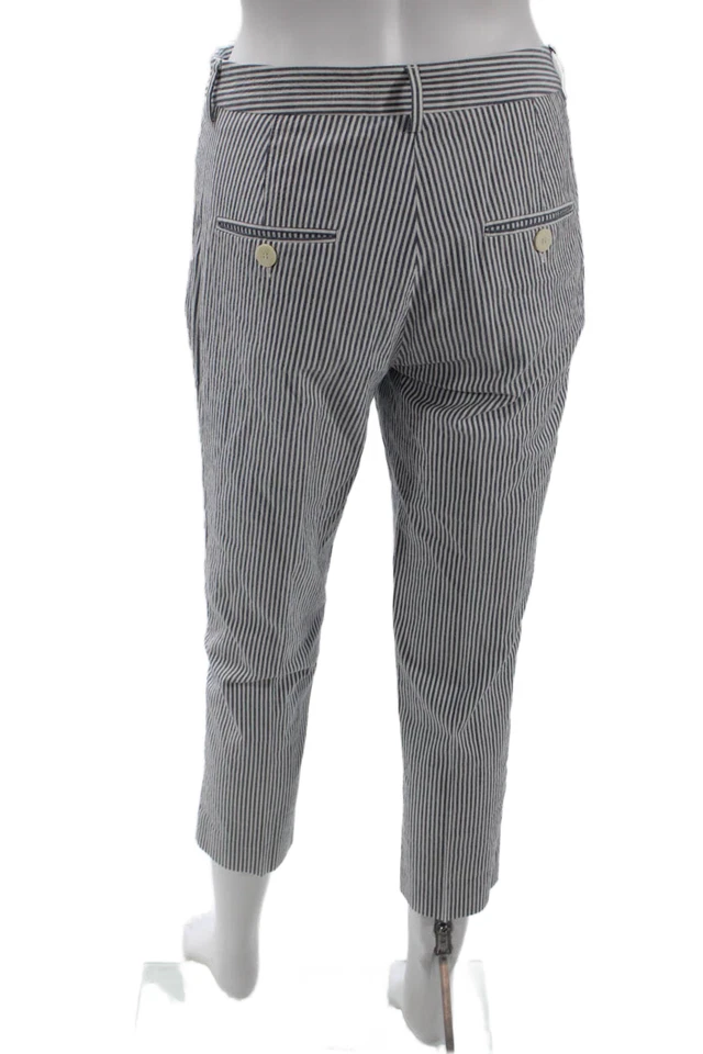Pantalones de mujer Max Mara recortados al tobillo a rayas azules de algodón con botones talla 2 Foto 3 de 4
