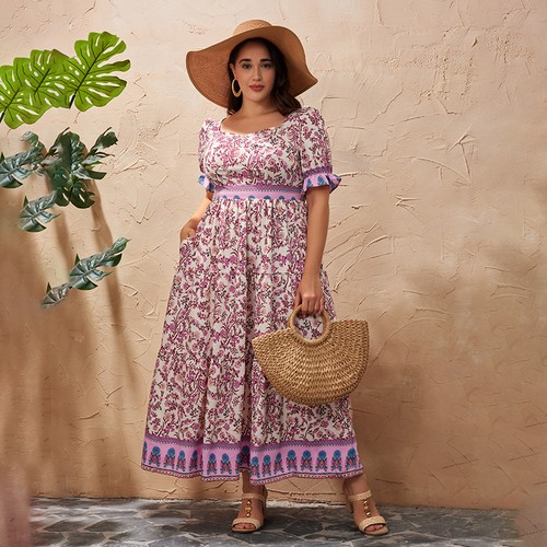 Plus Size Curvy Women Floral Dress Summer Holiday Beach Party Swing Sundress - Picture 55 of 117