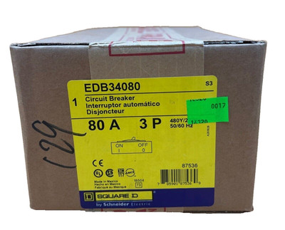 Square D EDB34080 Circuit Breaker 80A 3P 480V 3PH EDB 80 Amp 3 Pole New ...
