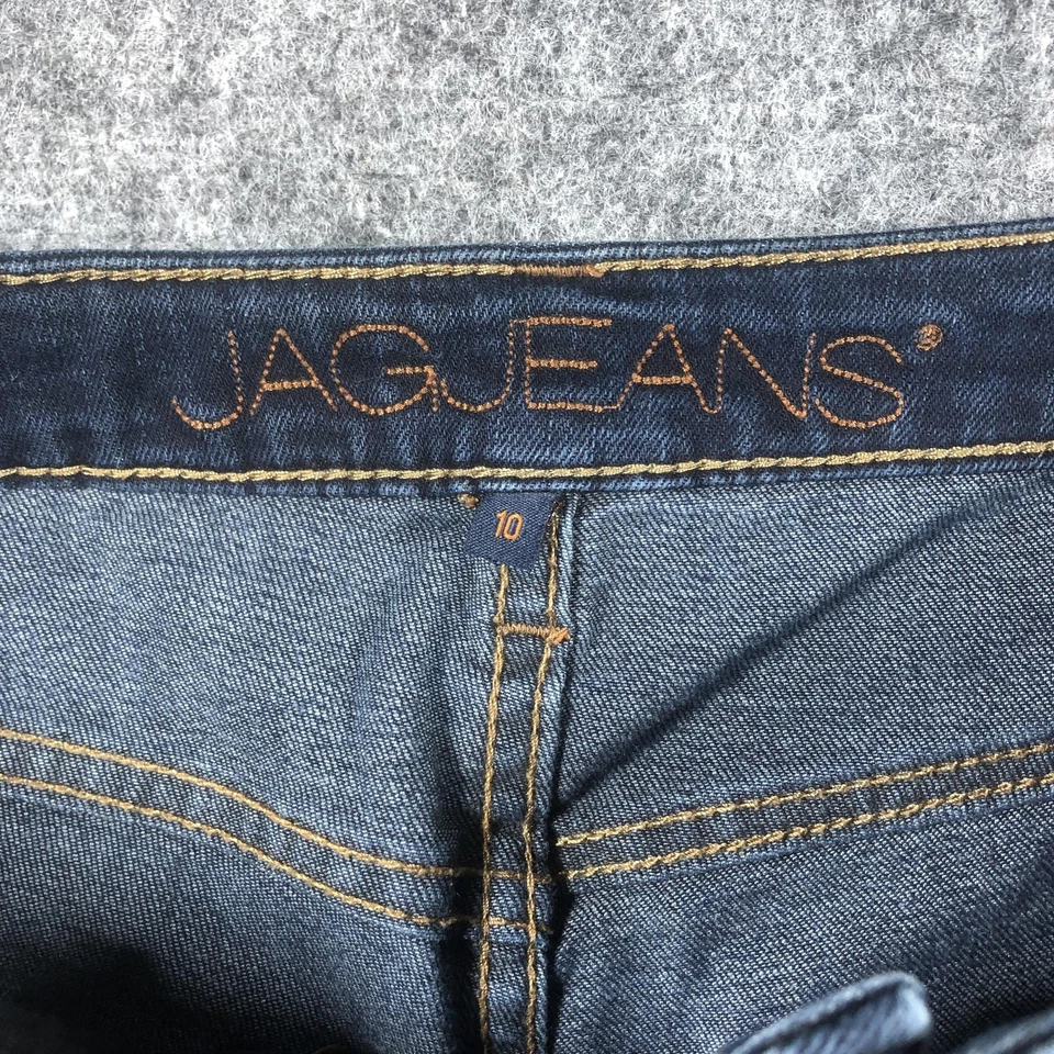 Pantalones de mezclilla Jag Jeans para mujer 10 azules tiro alto pierna recta lavado oscuro elástico Foto 2 de 4