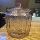 Vintage Anchor Hocking Mayfair Pink Depression Glass Cookie Jar With Lid.