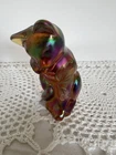 FENTON GLASS HAND PAINTED PEZZONI AMBER IRIDESCENT LEAVES GROOMING CAT FIGURINE