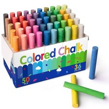 Colored Chalk 36 Colors 50 PCS - Non-Toxic Toddler Chalkboard Art Tool