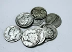 LOT OF 10 MERCURY SILVER DIMES - 90% SILVER - VARIOUS YEARS #6607