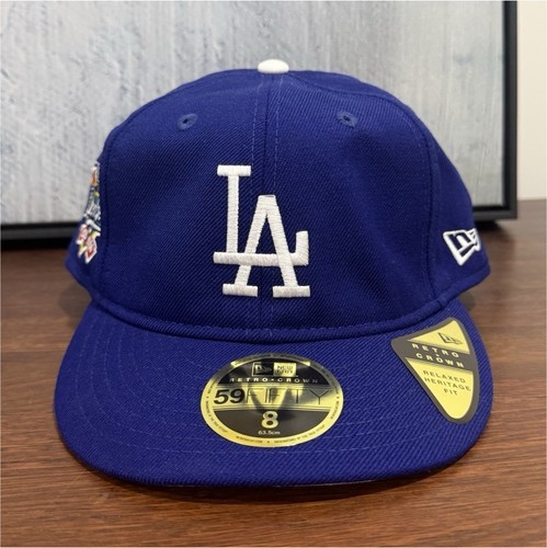 New Era 59FIFTY Los Angeles Dodgers Blue Retro Crown Size 8 Anniversary Patch - Afbeelding 1 van 5