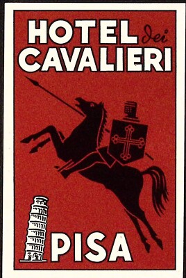 Hotel dei Cavalieri PISA ITALY Vintage Luggage Label Knight Rides Horse
