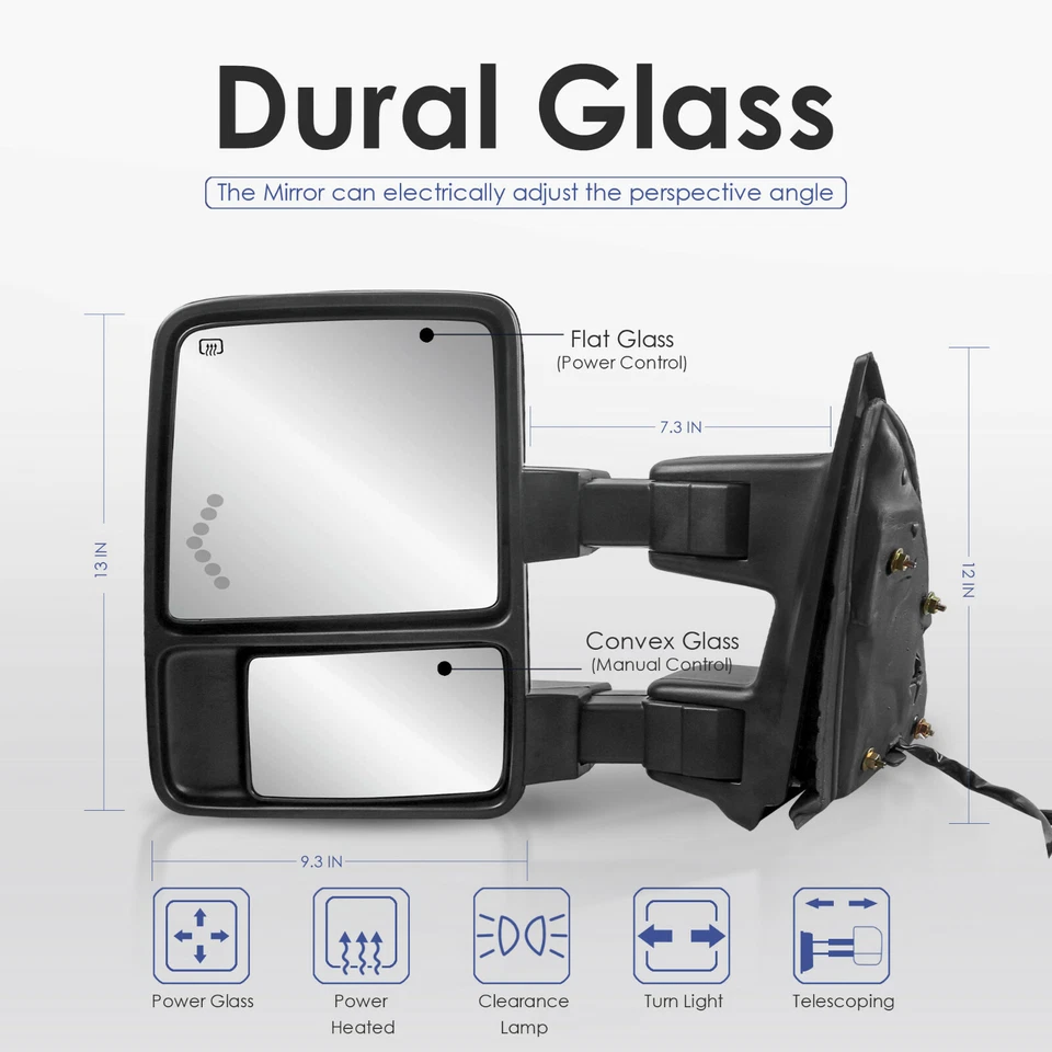 Espejos retrovisores eléctricos térmicos de remolque con señal de giro de humo para 99-07 Ford F250/F350/F450/F550 Foto 2 de 4