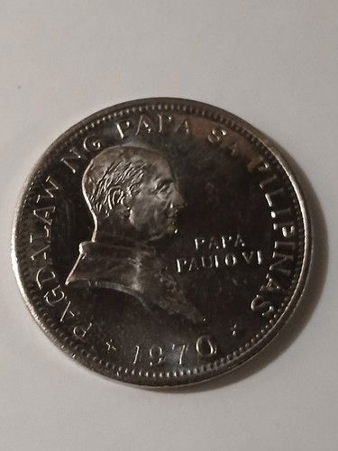 1970 PHILIPPINES Ferdinand Marcos & Pope Paul VI OLD Silver Piso Coin ( RARE) - Picture 2 of 15