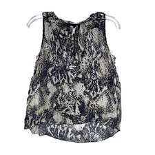 Bell France Blouse Womens Large Black Tan Snake Print Silk Blend Edgy Whimsigoth