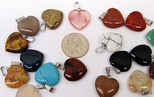 20mm GemStone Heart Pendants Mix ~ Silver Plated Ball Chain Necklace Optional