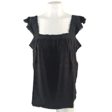 NWT STYLE&CO Women Eyelet Top L(12-14) Knit Black Square Neck Cotton Blend