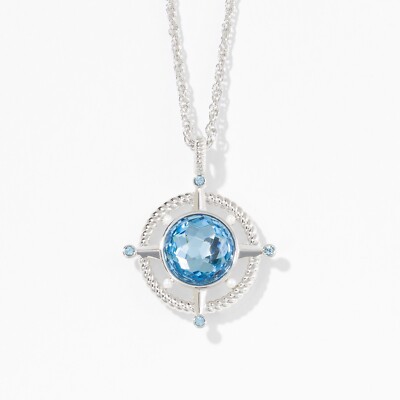 Blue and Silver Crystal Compass Necklace Touchstone Crystal by Swarovski