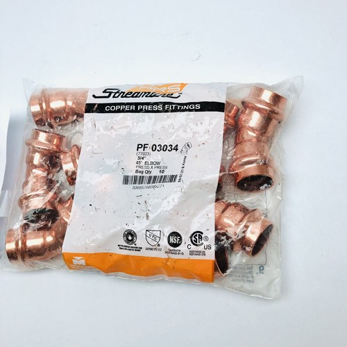 LOT OF 10 STREAMLINE PF 03034 COPPER PRESS FITTING 3/4" ELBOW PRESS X PRESS